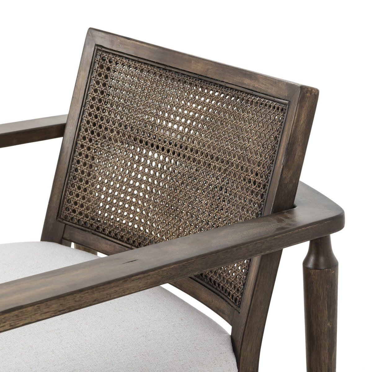 Wood & Cane Upholstered Lounge Chair