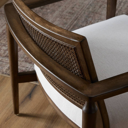 Wood & Cane Upholstered Lounge Chair