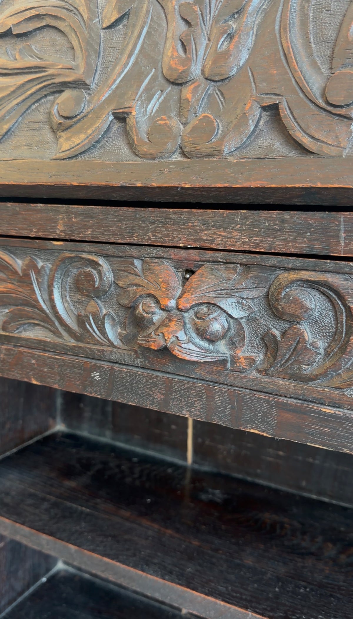 Antique 19th c. Heavily Carved Spanish Secretary Desk