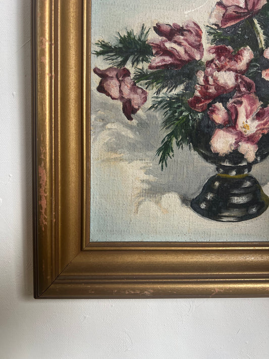 Vintage Framed Original Flowers Painting, Signed