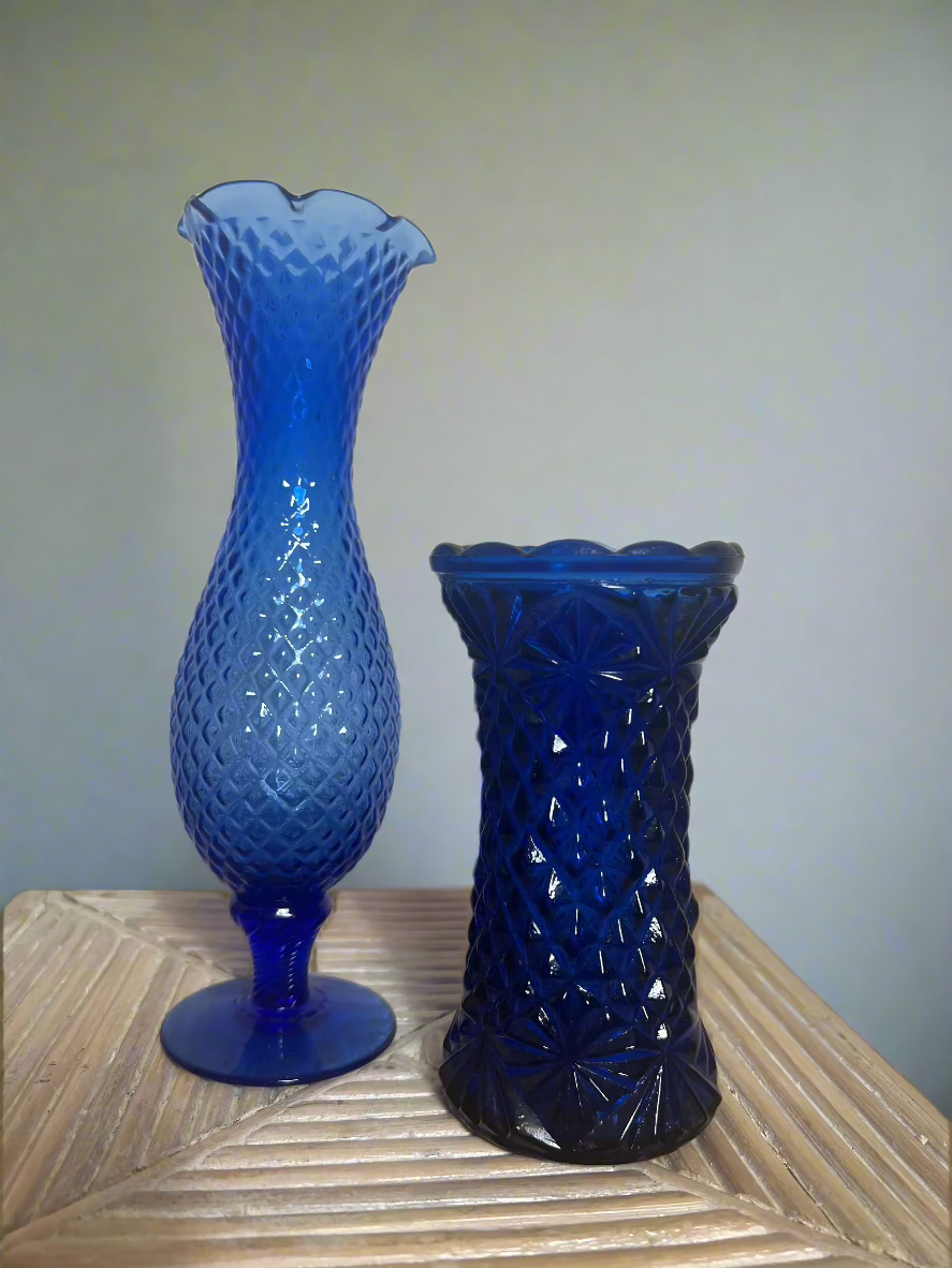 Vintage Short Blue Bud Vase