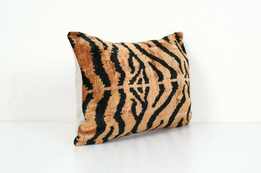Handmade Tiger Ikat Velvet Pillow, Uzbek Silk Handloom