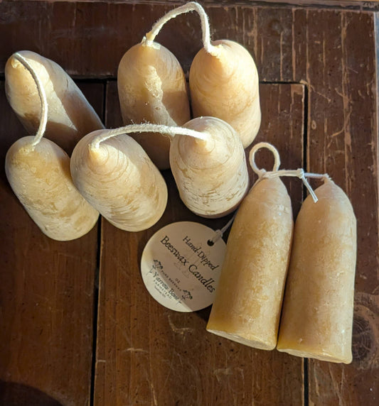 Beeswax Stubby Candles, Pair, British Style, Hand-dipped