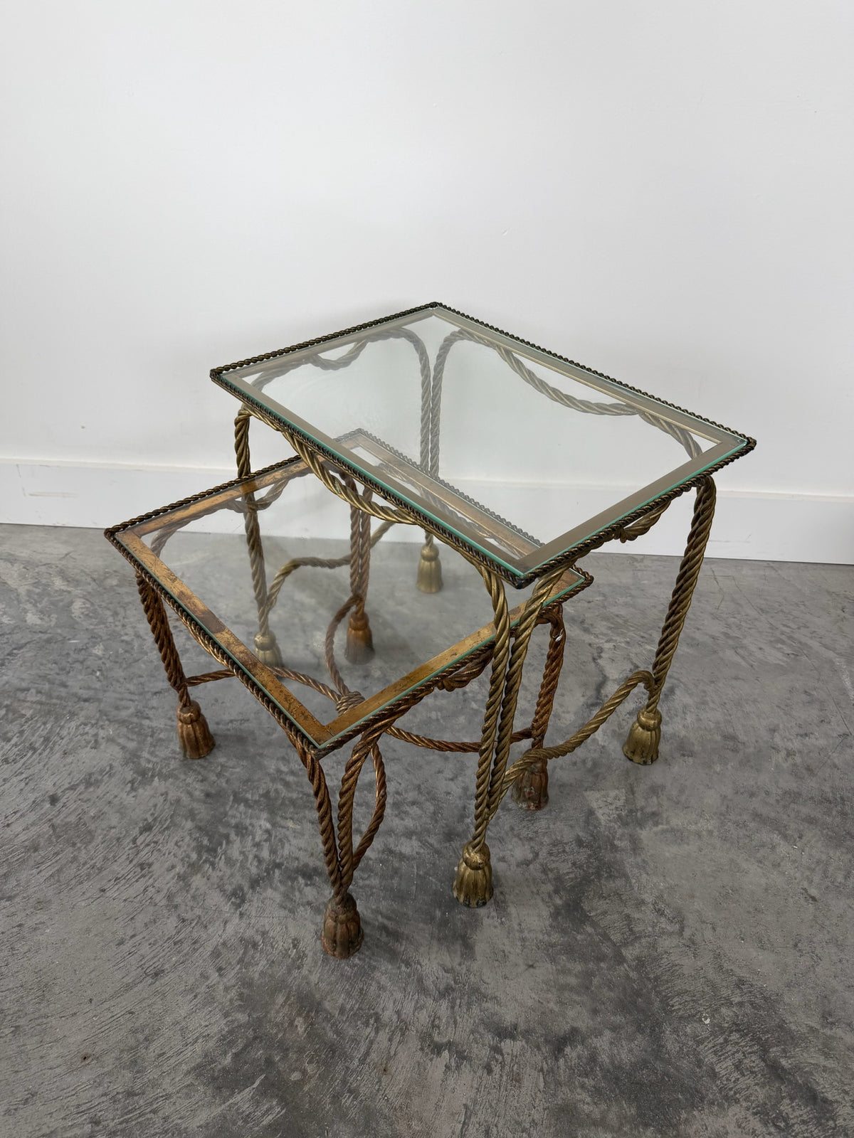 Palladio Italian Mid-Century Gilt Iron Rope and Tassel Nesting Tables