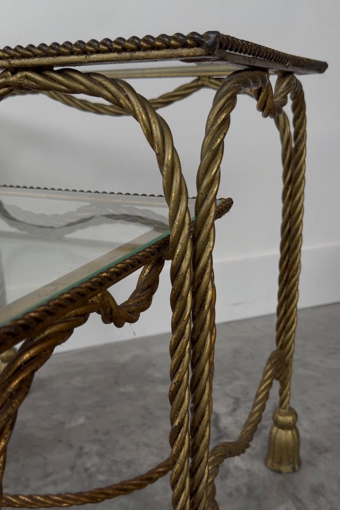 Palladio Italian Mid-Century Gilt Iron Rope and Tassel Nesting Tables