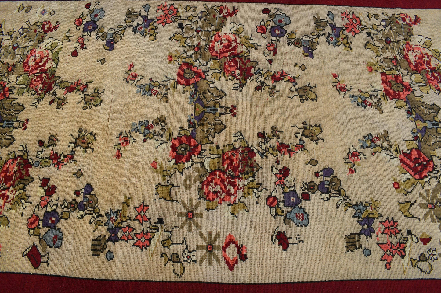 4.3x8.1 ft Turkish Area Rug, Vintage Red Floral Rug