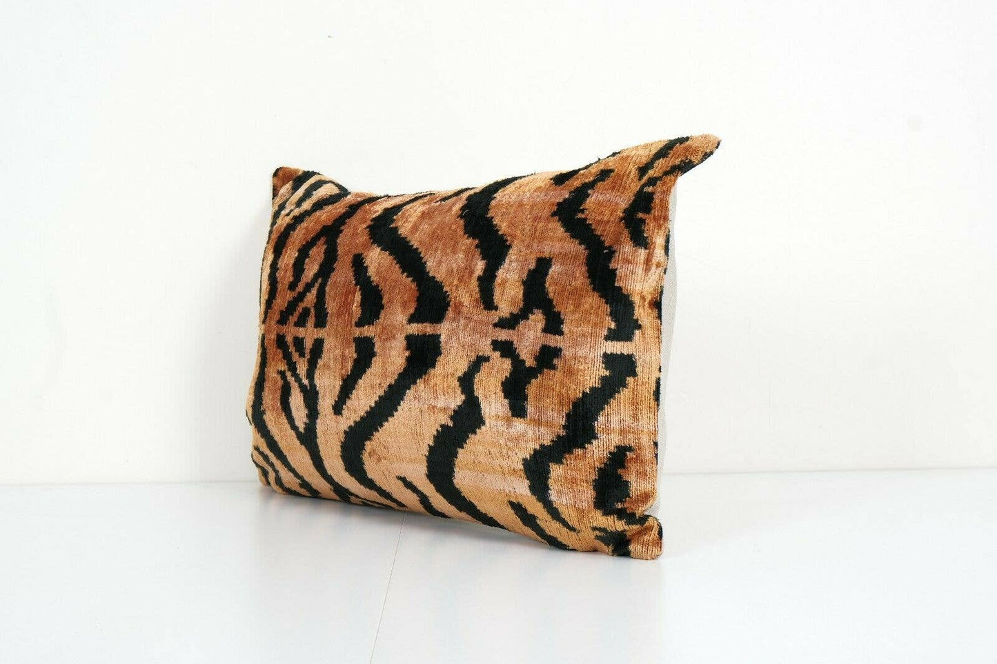 Handmade Tiger Ikat Velvet Pillow, Uzbek Silk Handloom