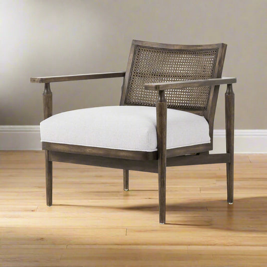 Wood & Cane Upholstered Lounge Chair