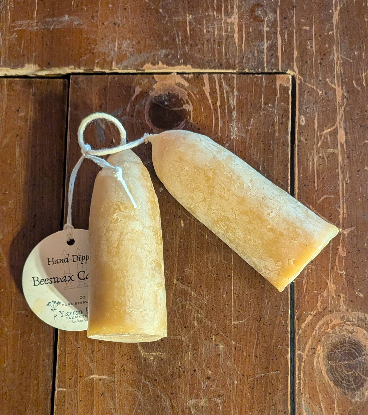 Beeswax Stubby Candles, Pair, British Style, Hand-dipped