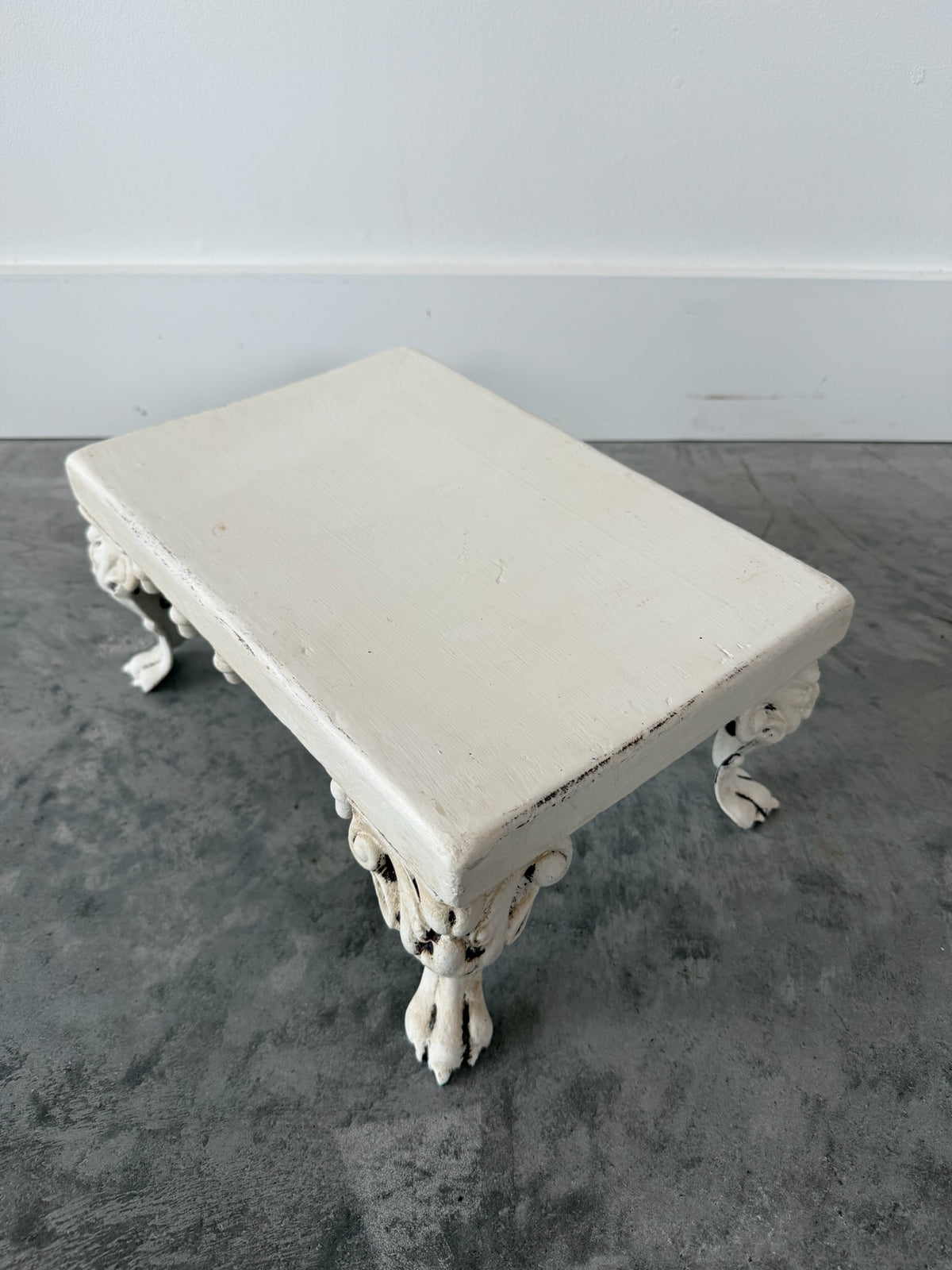 Antique White Painted Stool with Claw Feet