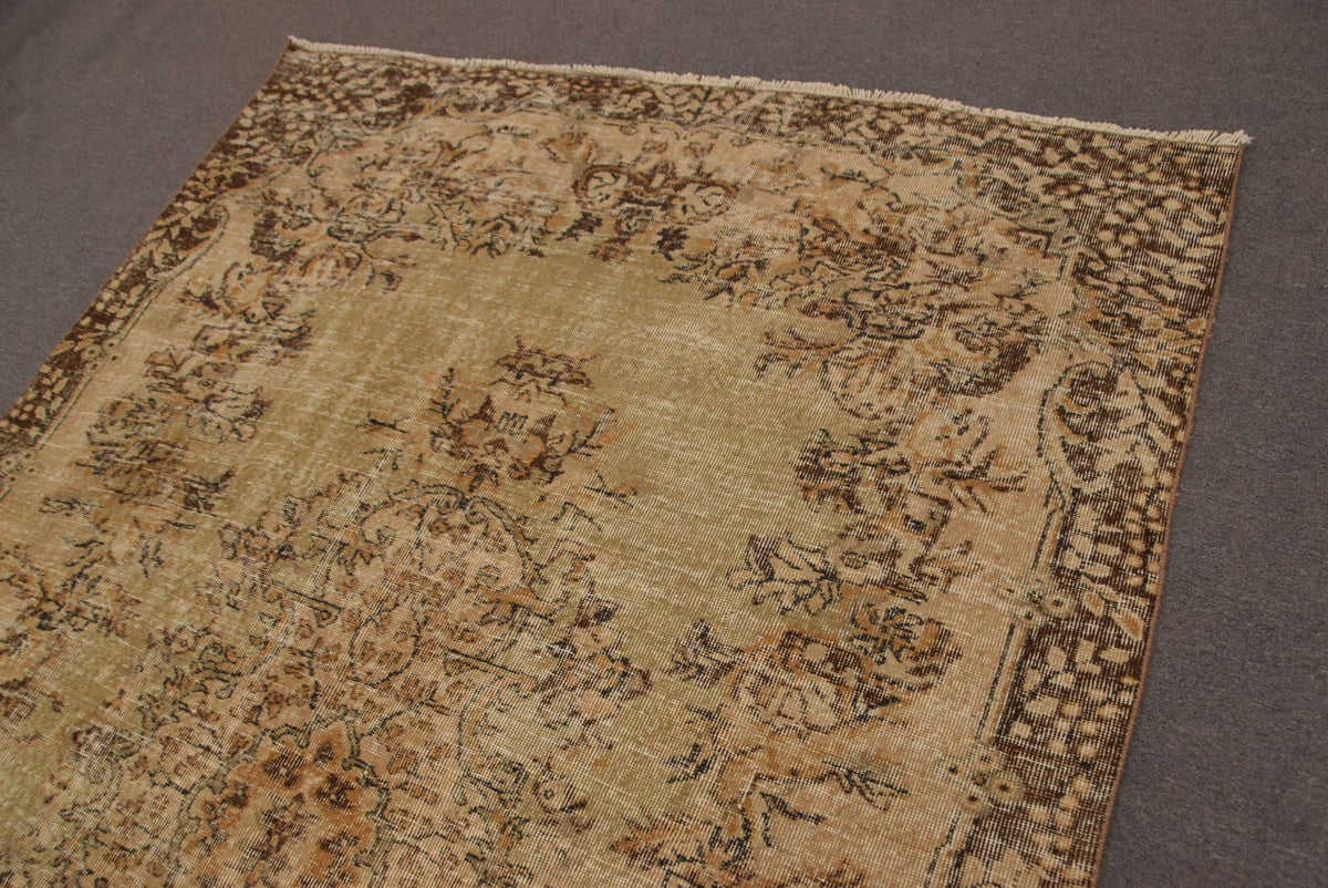 6.1x9.3 ft Turkish Rug, Brown Oriental Vintage Wool Rug