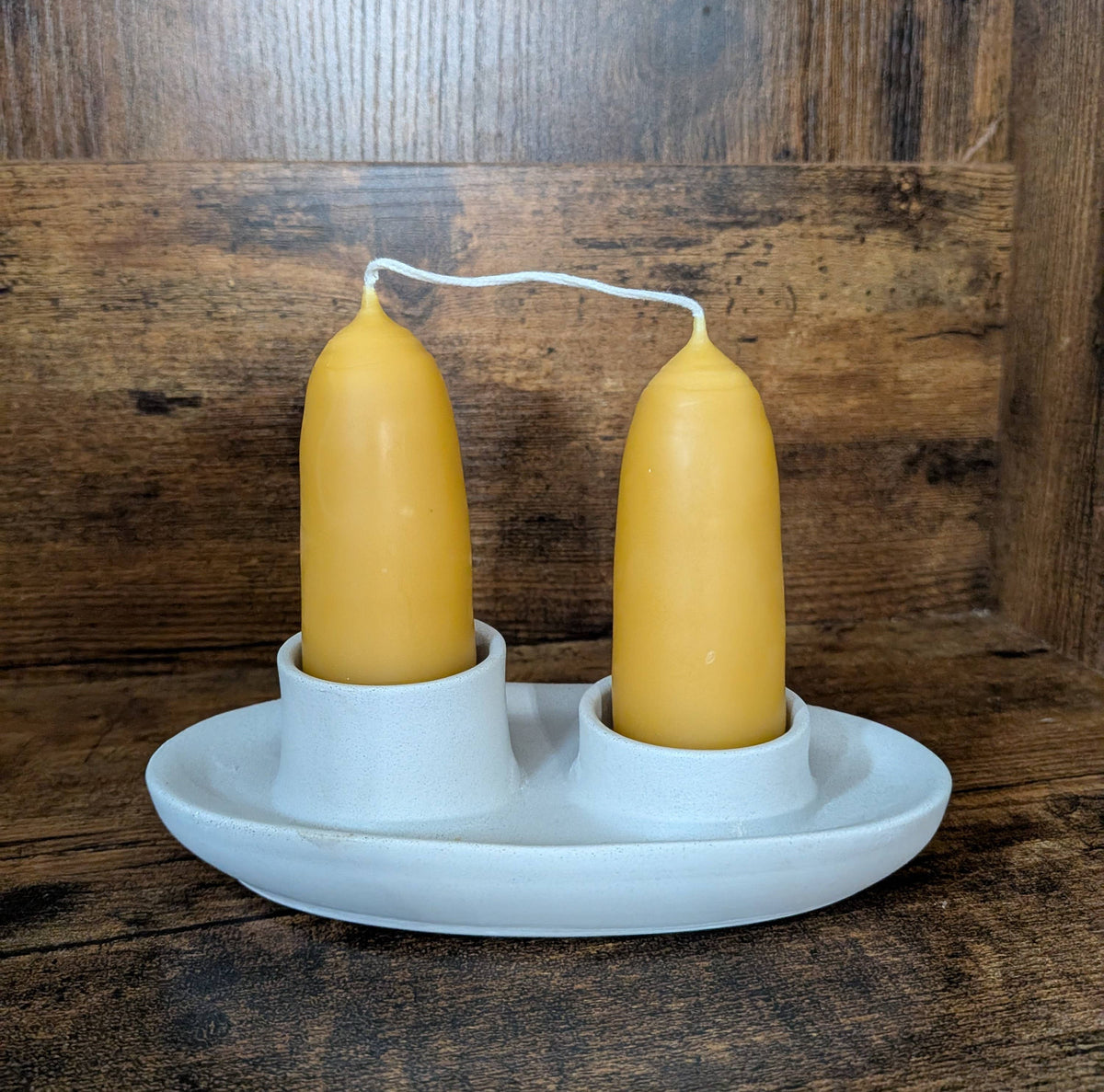 Beeswax Stubby Candles, Pair, British Style, Hand-dipped