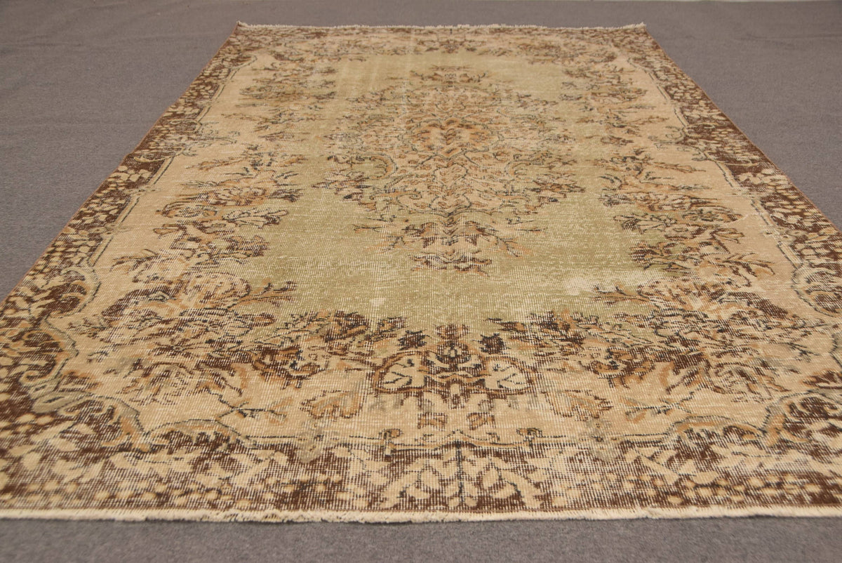 6.1x9.3 ft Turkish Rug, Brown Oriental Vintage Wool Rug