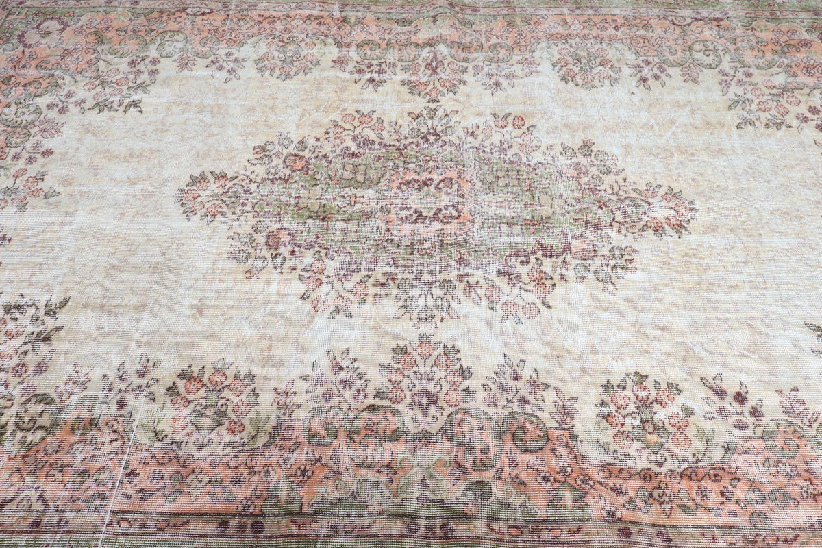 6x9,7 ft Vintage Rug, Rug, Beige Ikat Rug Wool