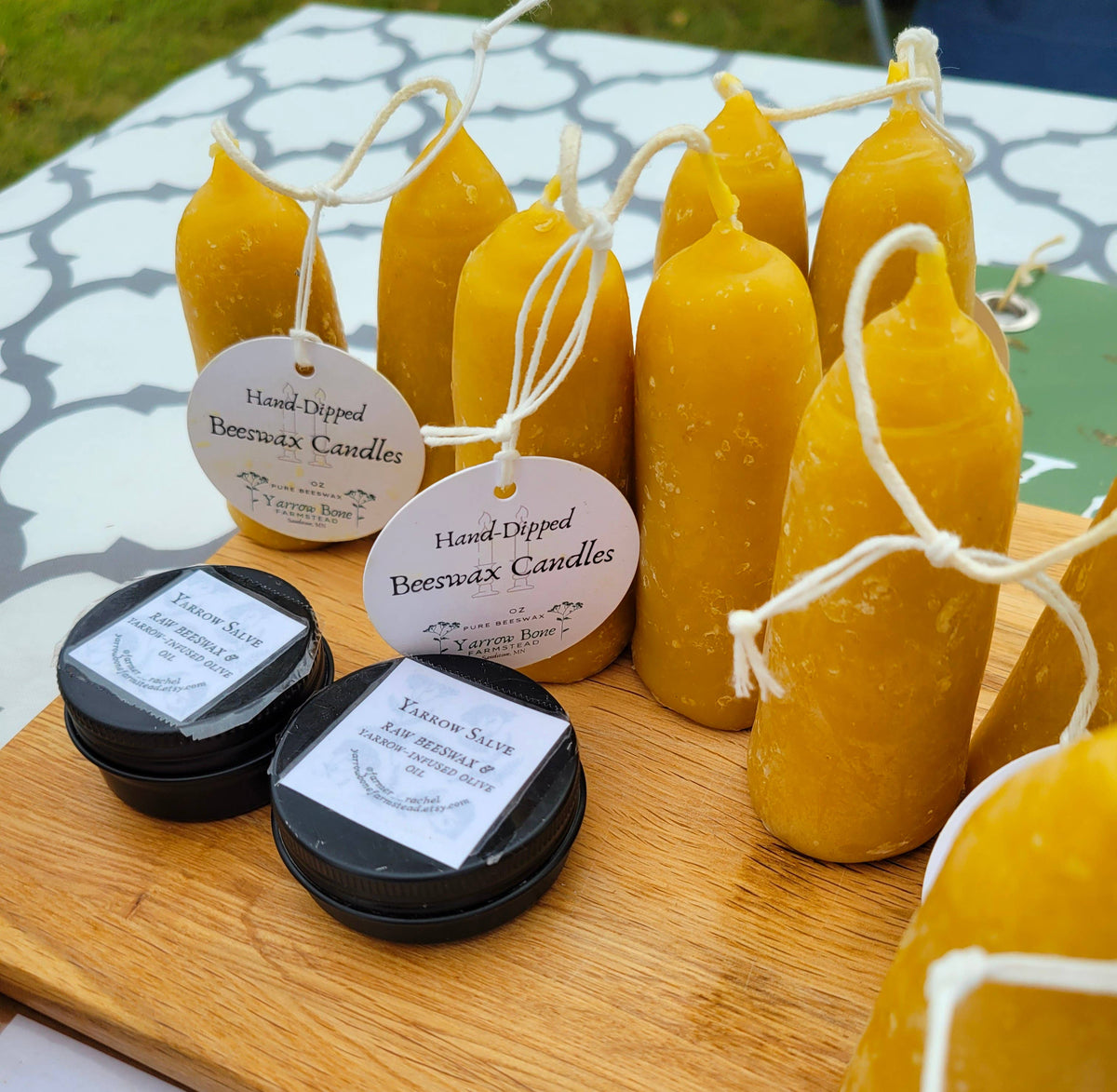 Beeswax Stubby Candles, Pair, British Style, Hand-dipped