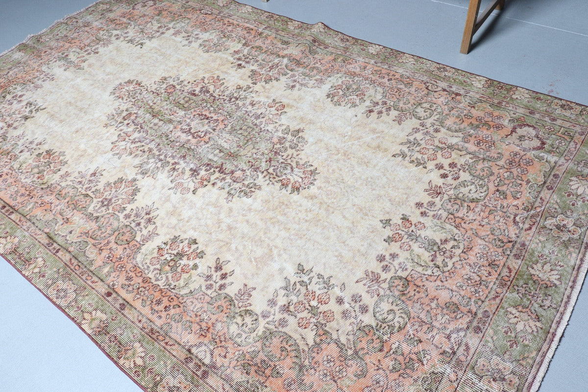6x9,7 ft Vintage Rug, Rug, Beige Ikat Rug Wool