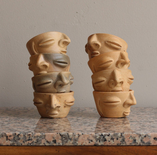 Atzompa Copitas - Mezcal Cups with Face Handmade in Oaxaca