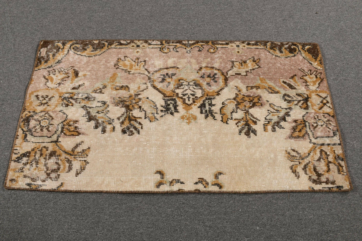 Turkish 2x3.7 ft Small Rug, Vintage Rug, Brown Southwestern Rug