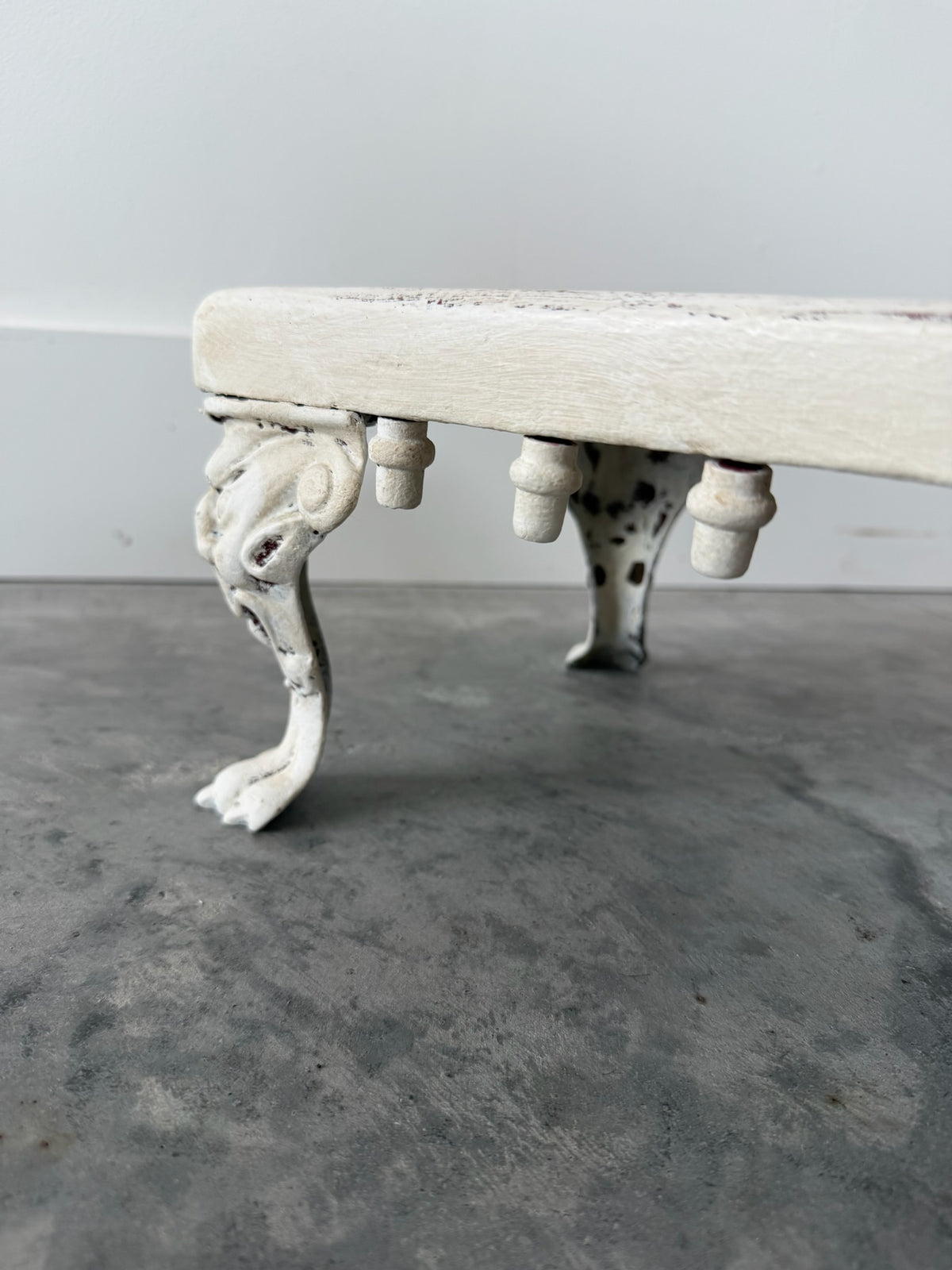 Antique White Painted Stool with Claw Feet