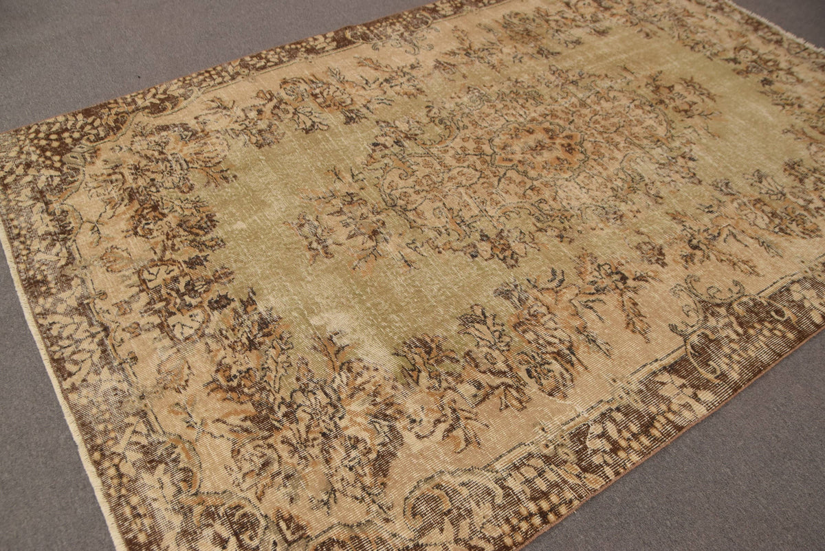 6.1x9.3 ft Turkish Rug, Brown Oriental Vintage Wool Rug