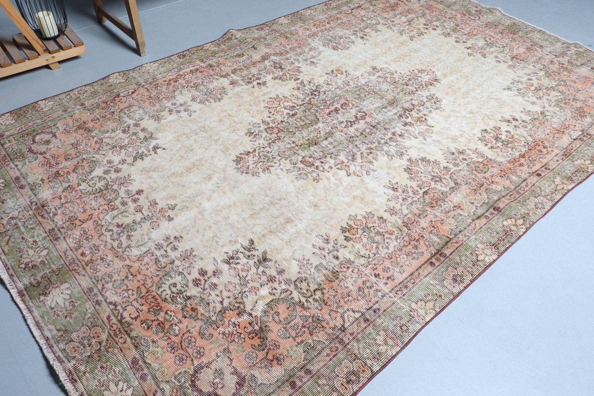 6x9,7 ft Vintage Rug, Rug, Beige Ikat Rug Wool