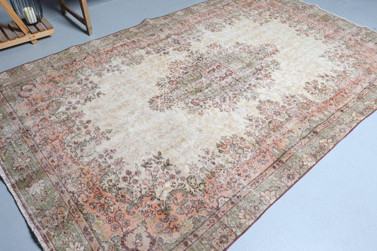 6x9,7 ft Vintage Rug, Rug, Beige Ikat Rug Wool