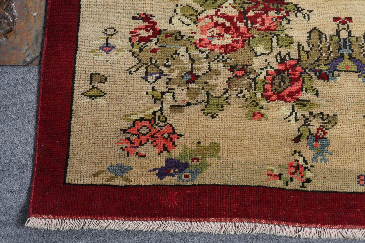 4.3x8.1 ft Turkish Area Rug, Vintage Red Floral Rug