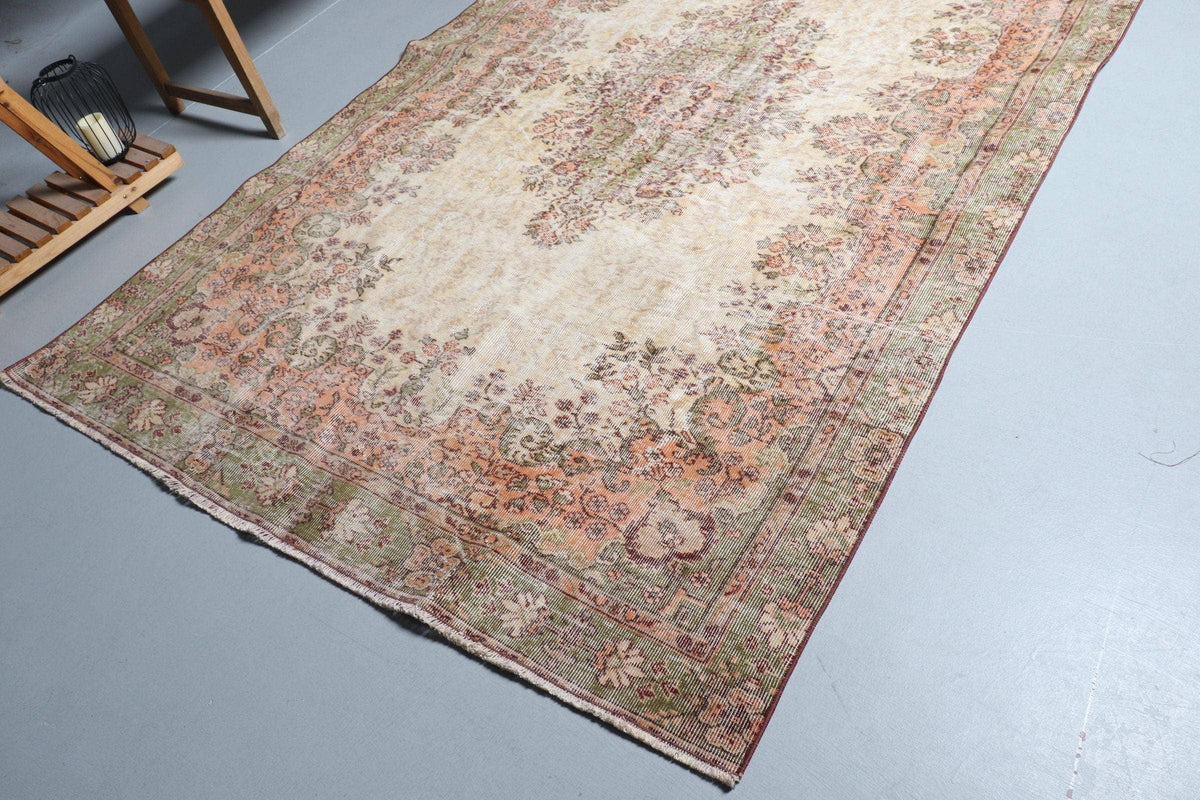 6x9,7 ft Vintage Rug, Rug, Beige Ikat Rug Wool