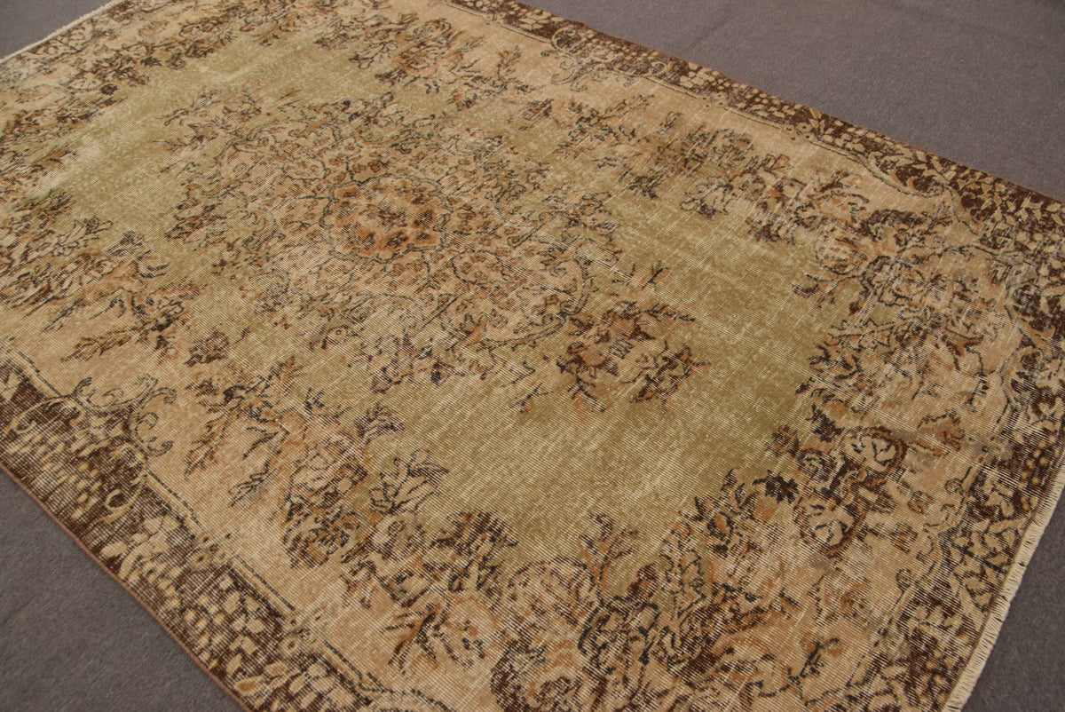 6.1x9.3 ft Turkish Rug, Brown Oriental Vintage Wool Rug