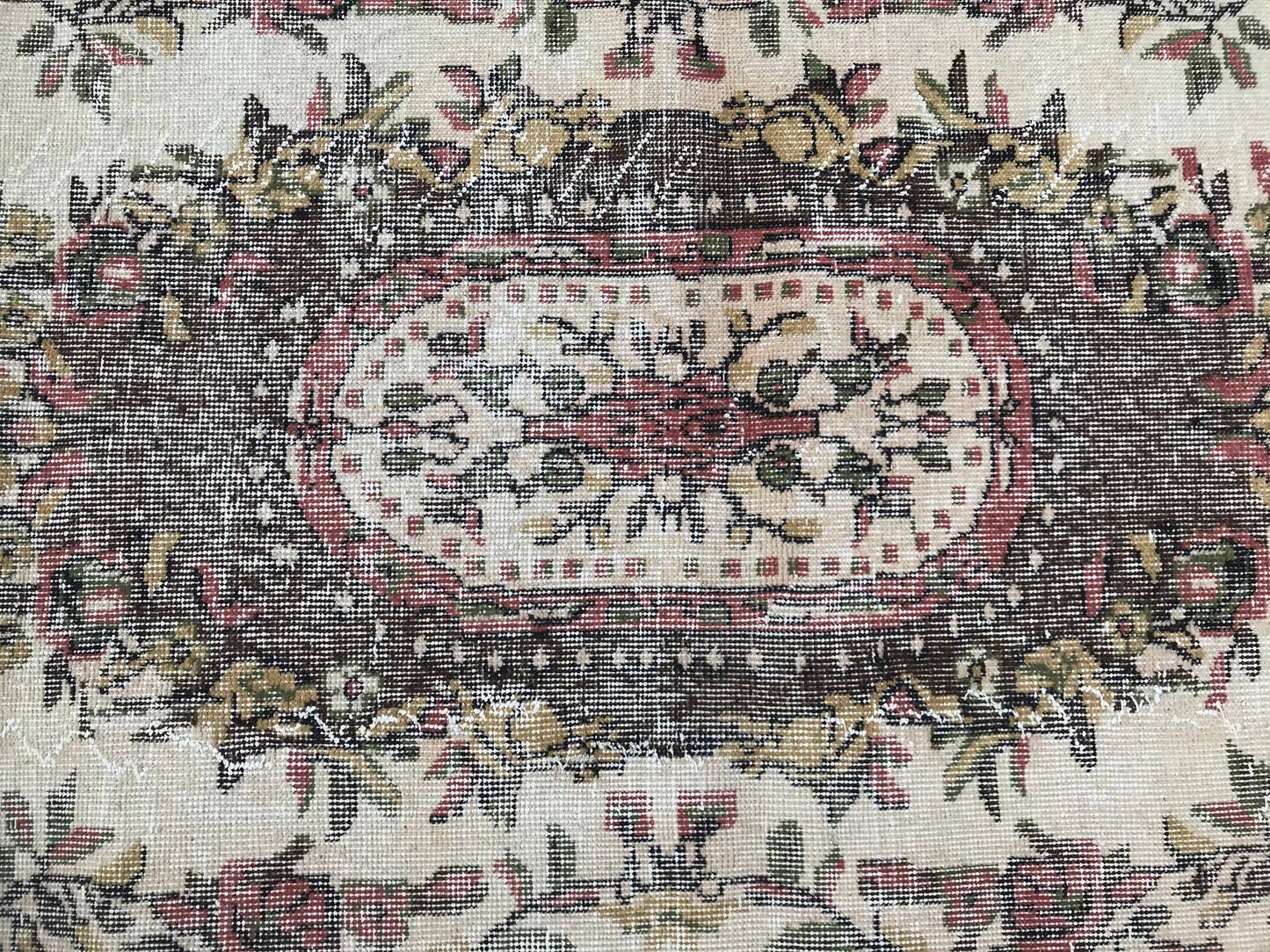 3,9x7 ft Turkish Vintage Rug, Area Rug, Brown Beige Bordered Wool Rug