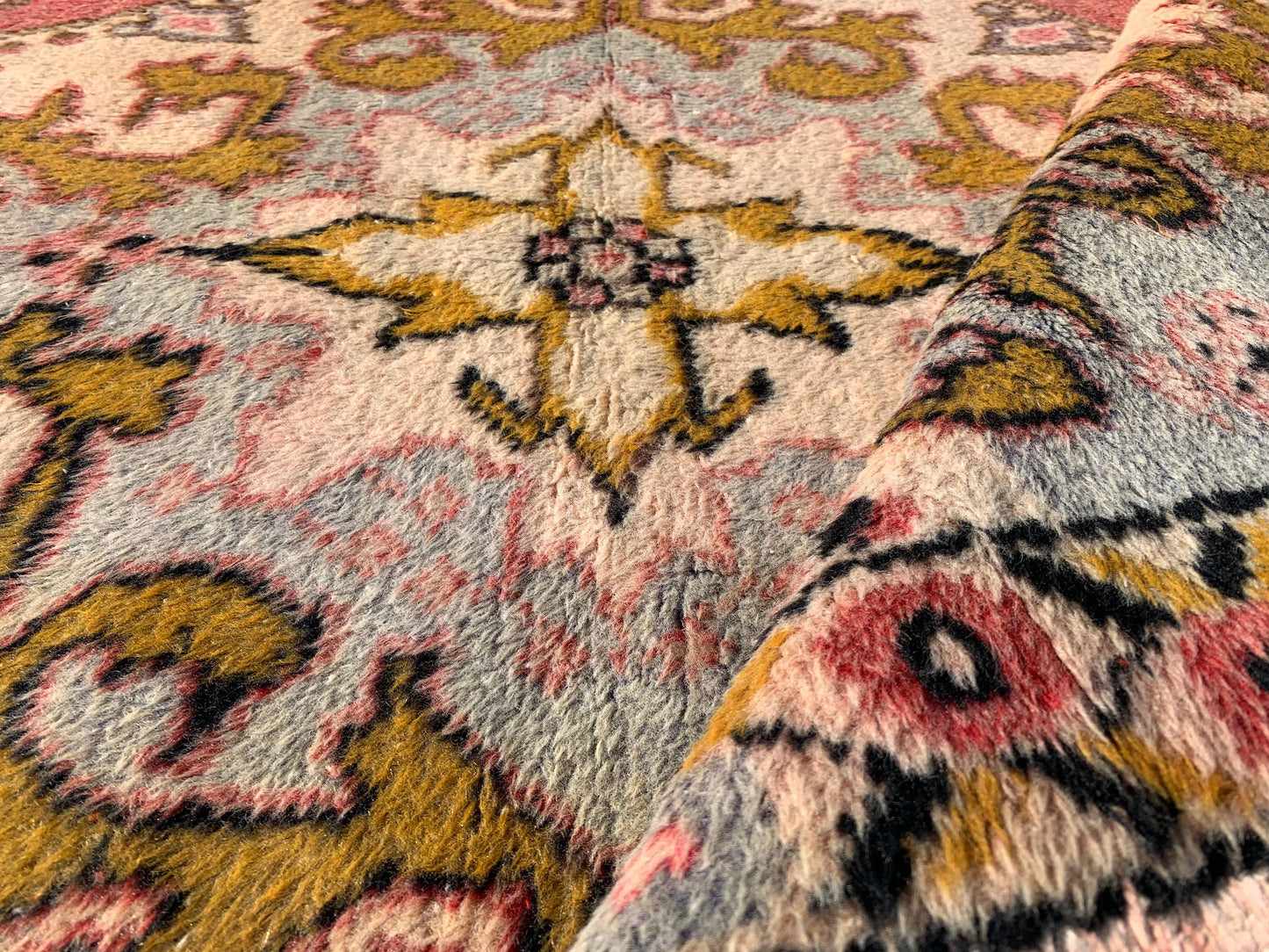 4,2x7 ft Vintage Rug, Turkish Area Rug, Red Yellow Bordered Wool Rug