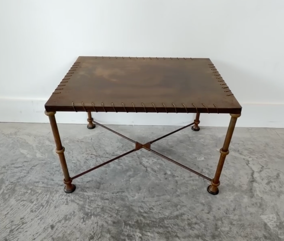 Vintage Handmade Patinated Metal Side Table
