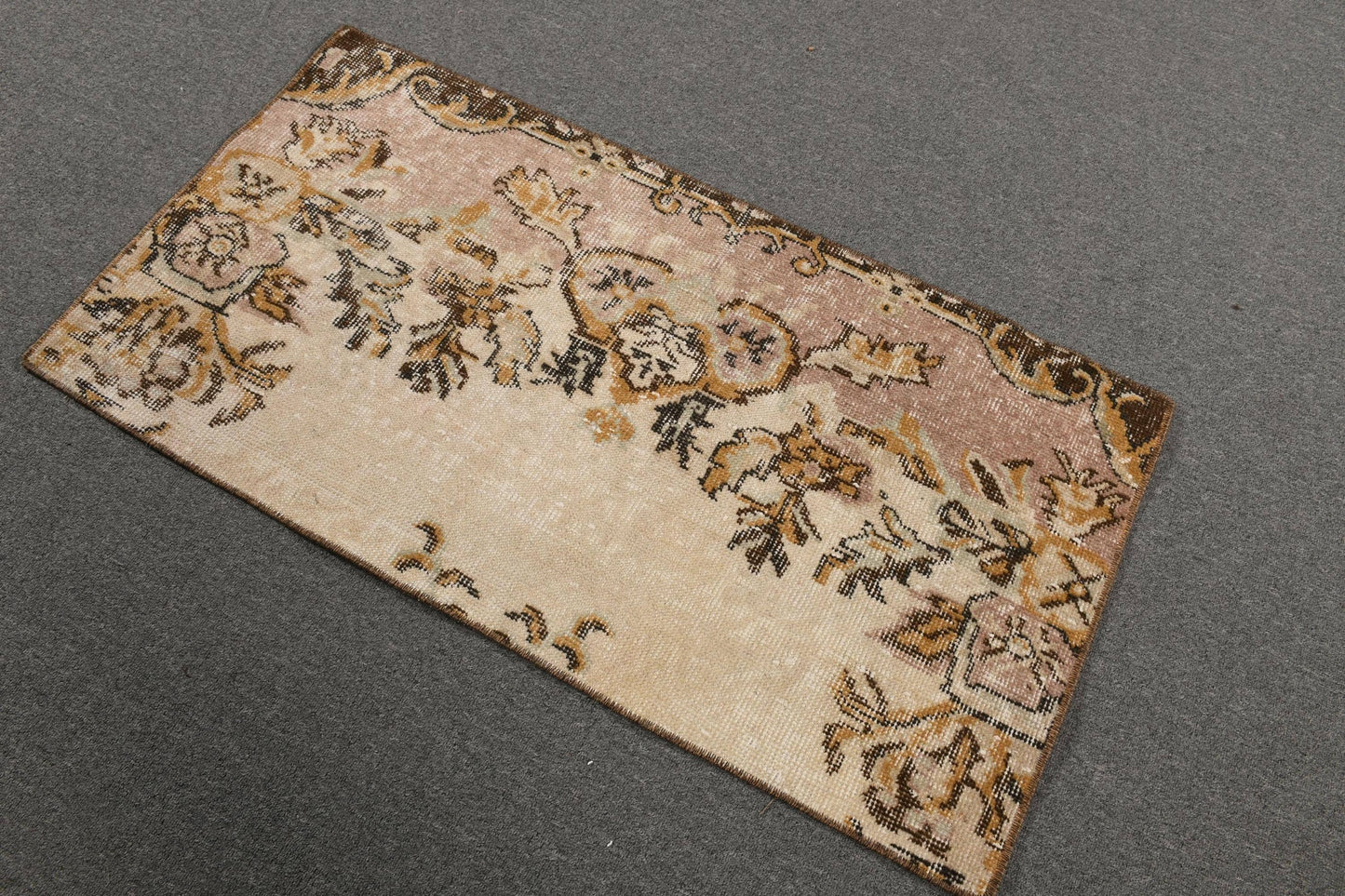 Turkish 2x3.7 ft Small Rug, Vintage Rug, Brown Southwestern Rug