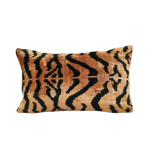 Handmade Tiger Ikat Velvet Pillow, Uzbek Silk Handloom