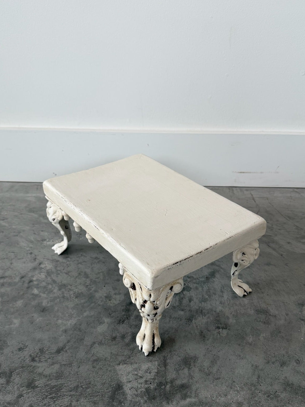 Antique White Painted Stool with Claw Feet
