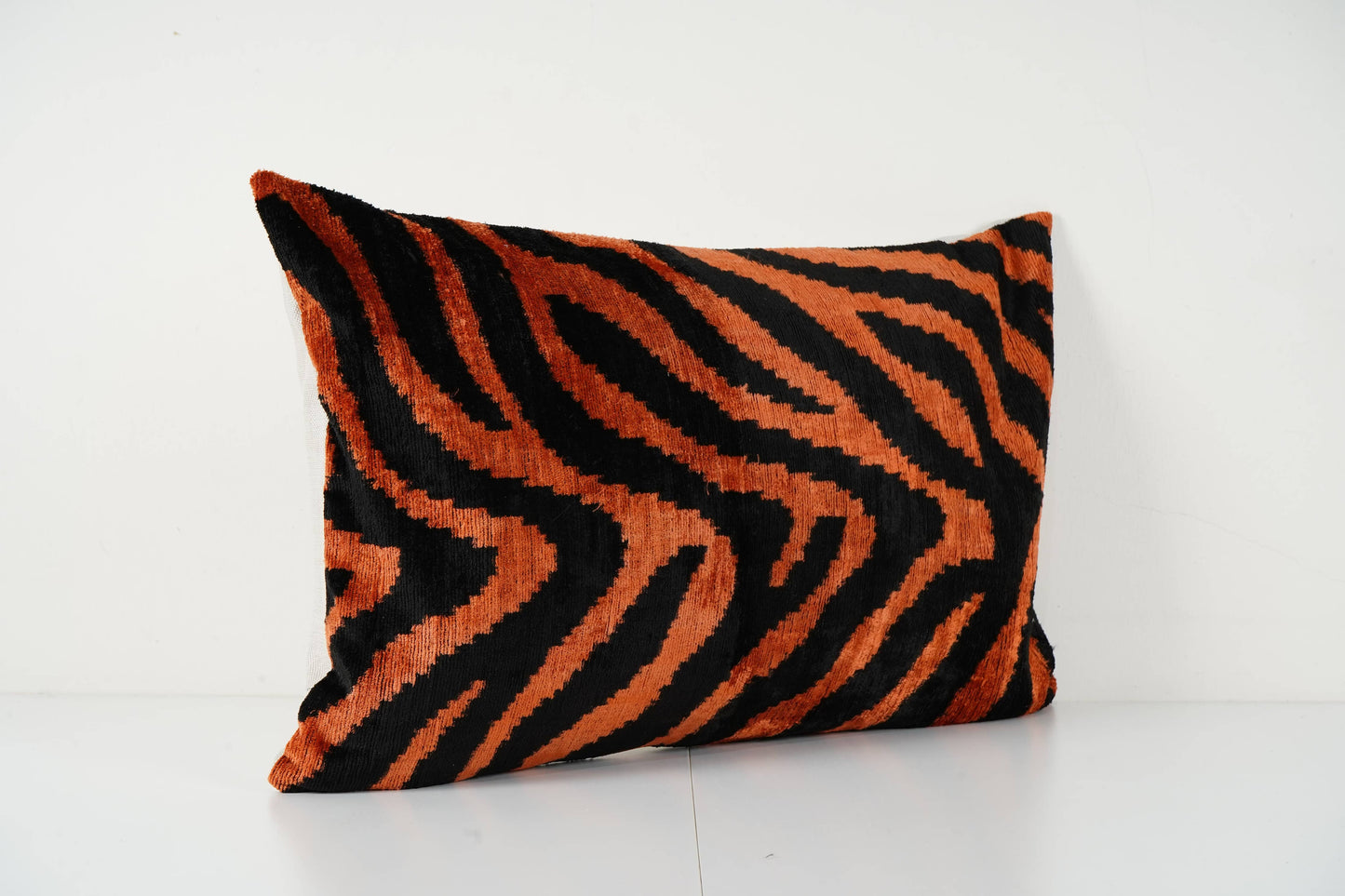 Silk Ikat Velvet Pillow Cover | Tiger Print Vermilion