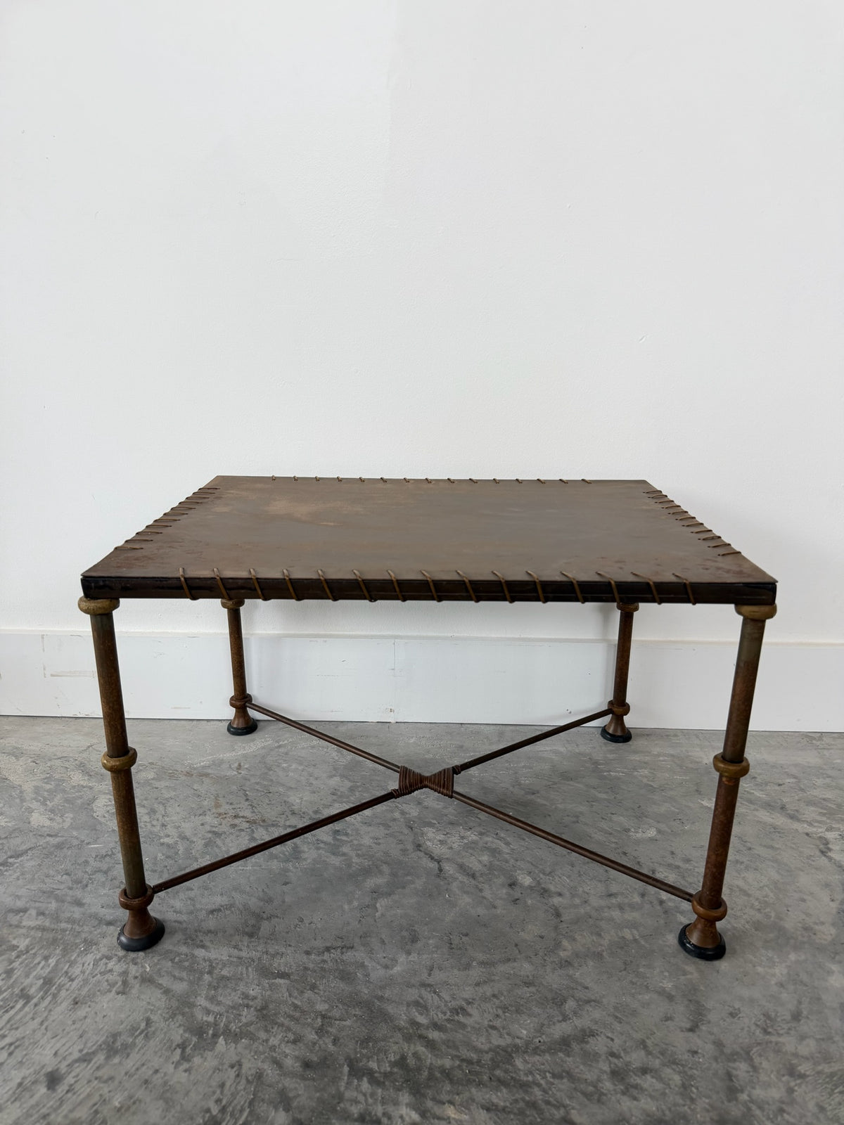 Vintage Handmade Patinated Metal Side Table