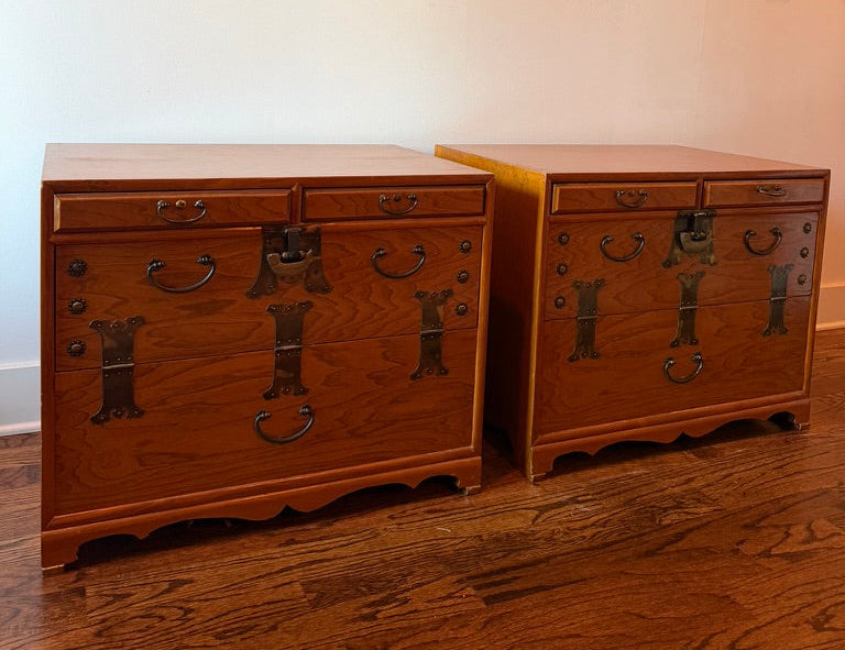 Vintage Japanese Tansu-Style Nightstand Pair