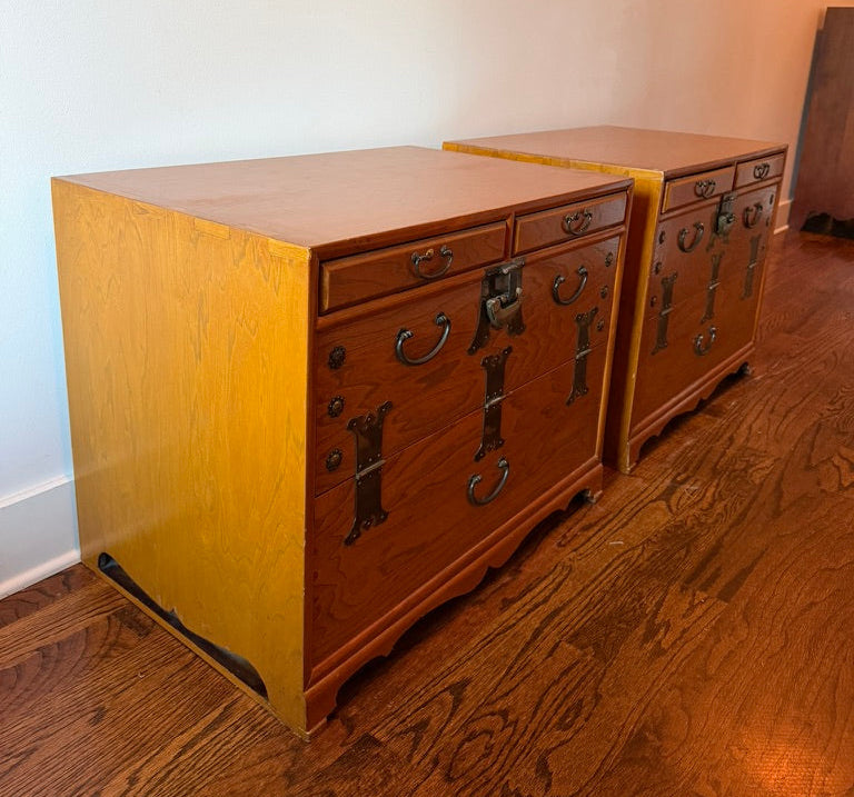Vintage Japanese Tansu-Style Nightstand Pair