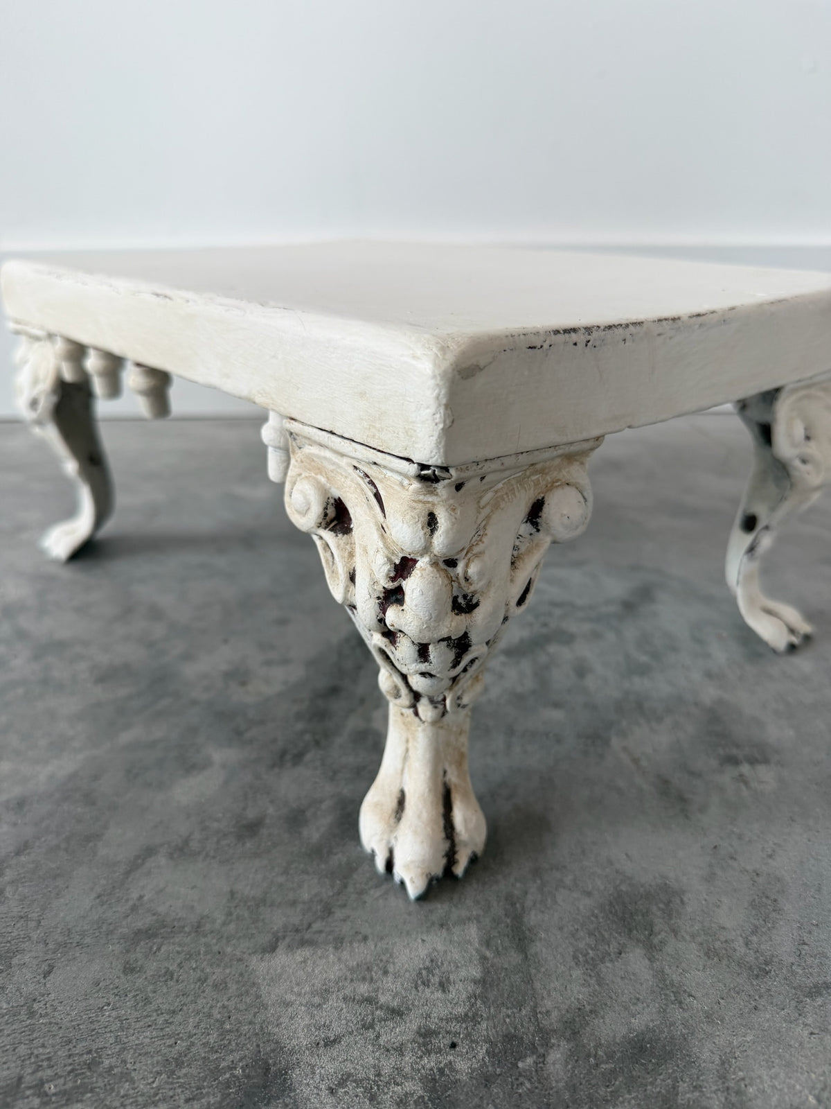 Antique White Painted Stool with Claw Feet