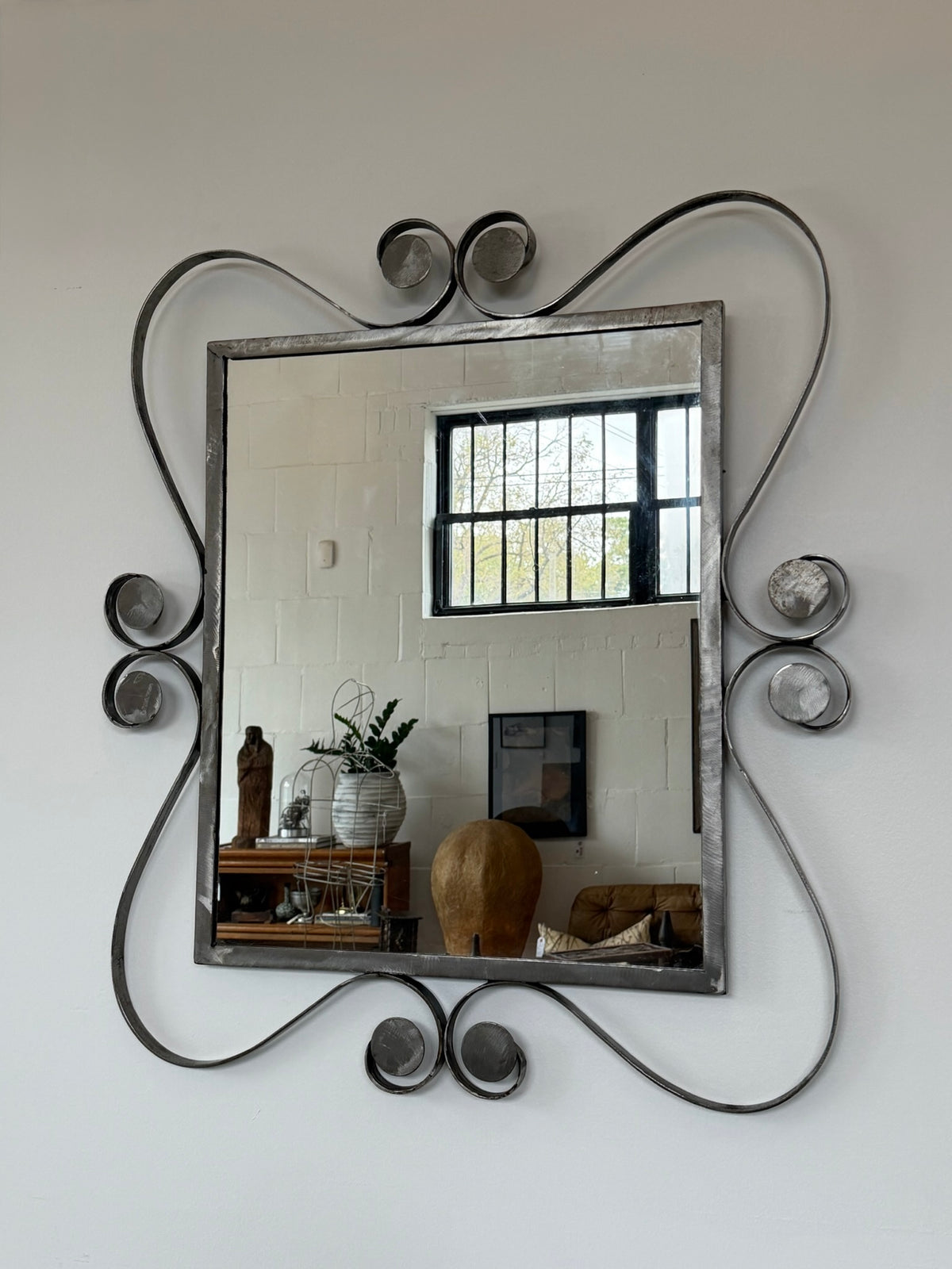 Vintage Welded Metal Sculptural Mirror - Made in Mexico