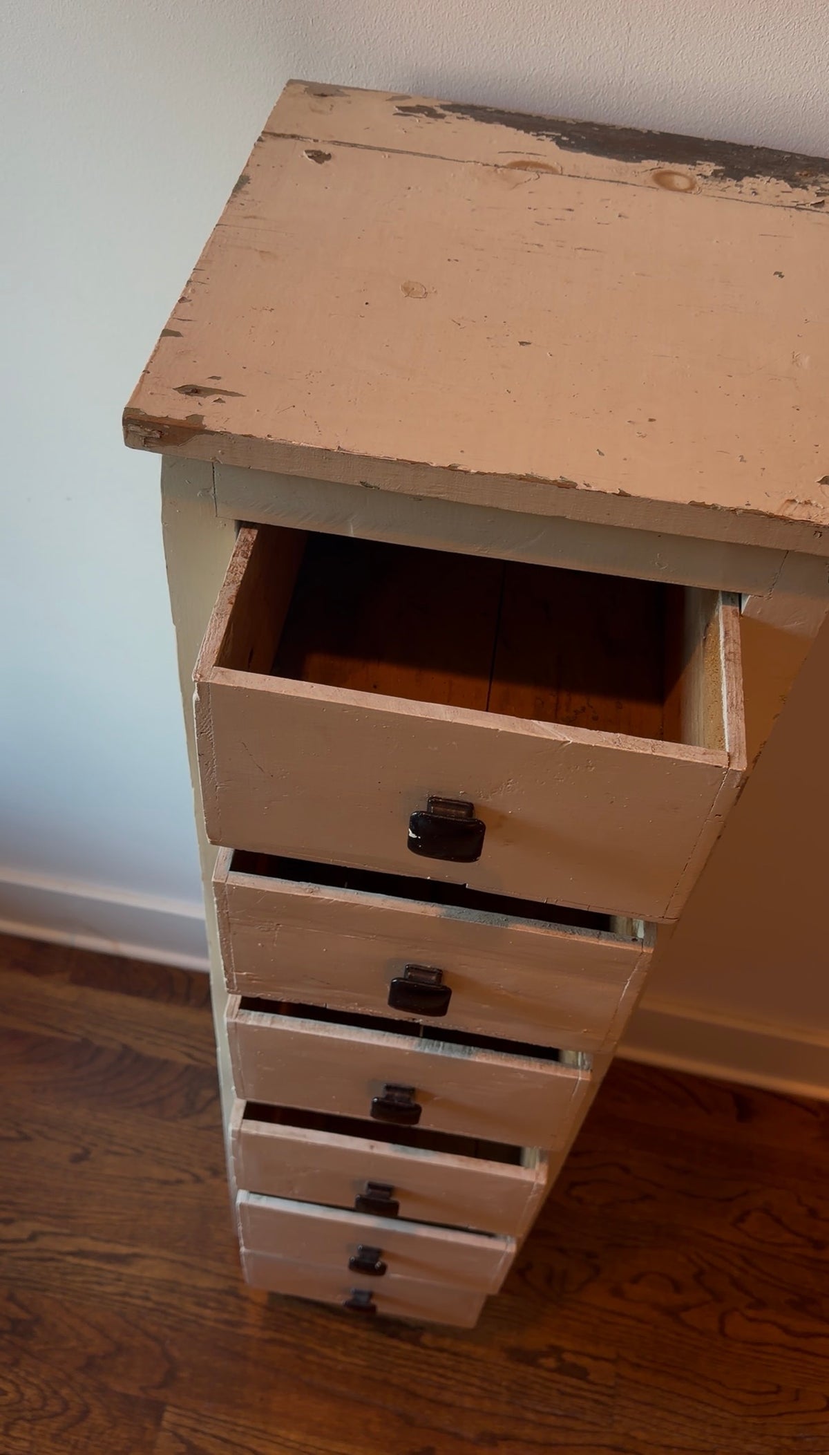Primitive White Painted Six-Drawer Tall Cabinet