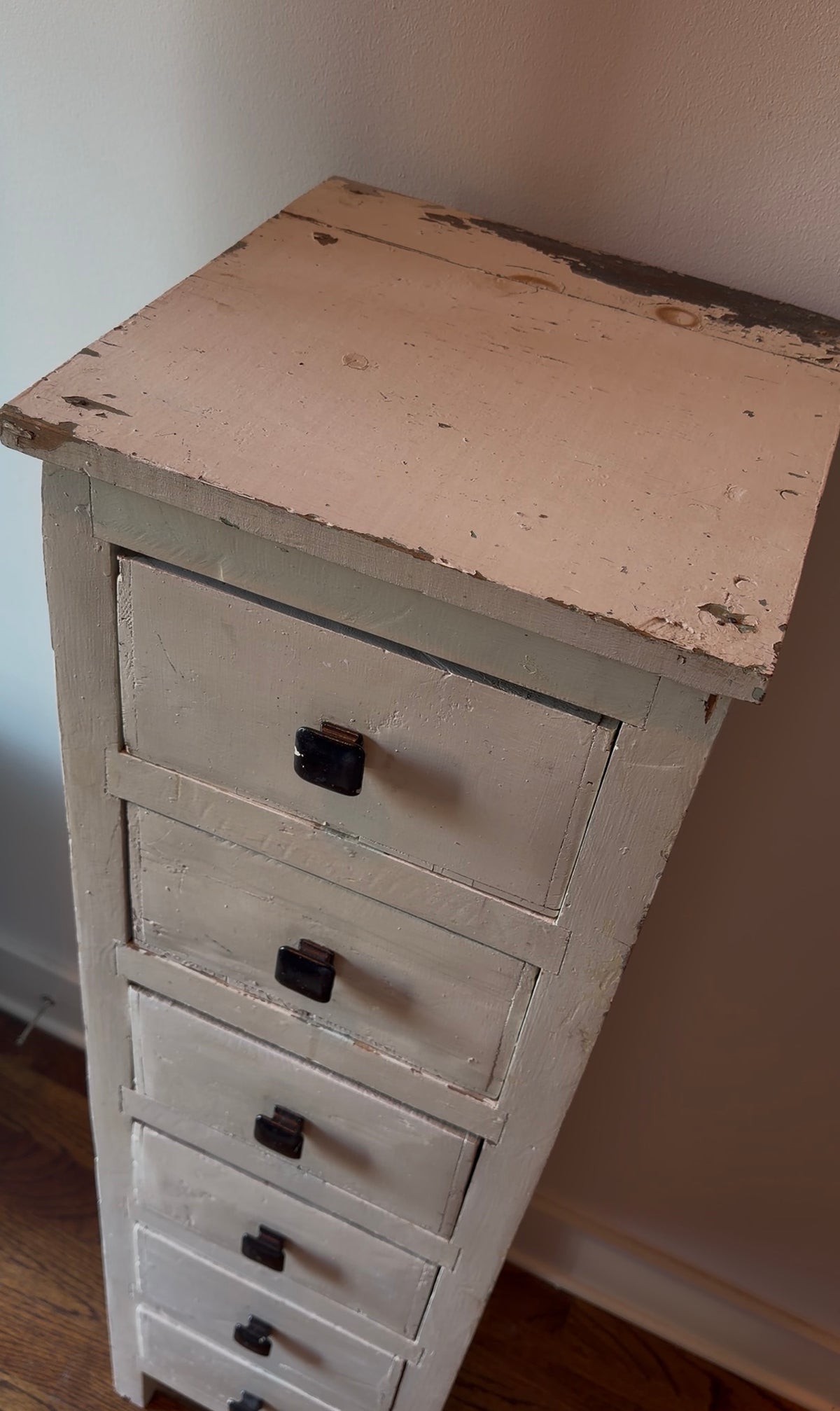 Primitive White Painted Six-Drawer Tall Cabinet
