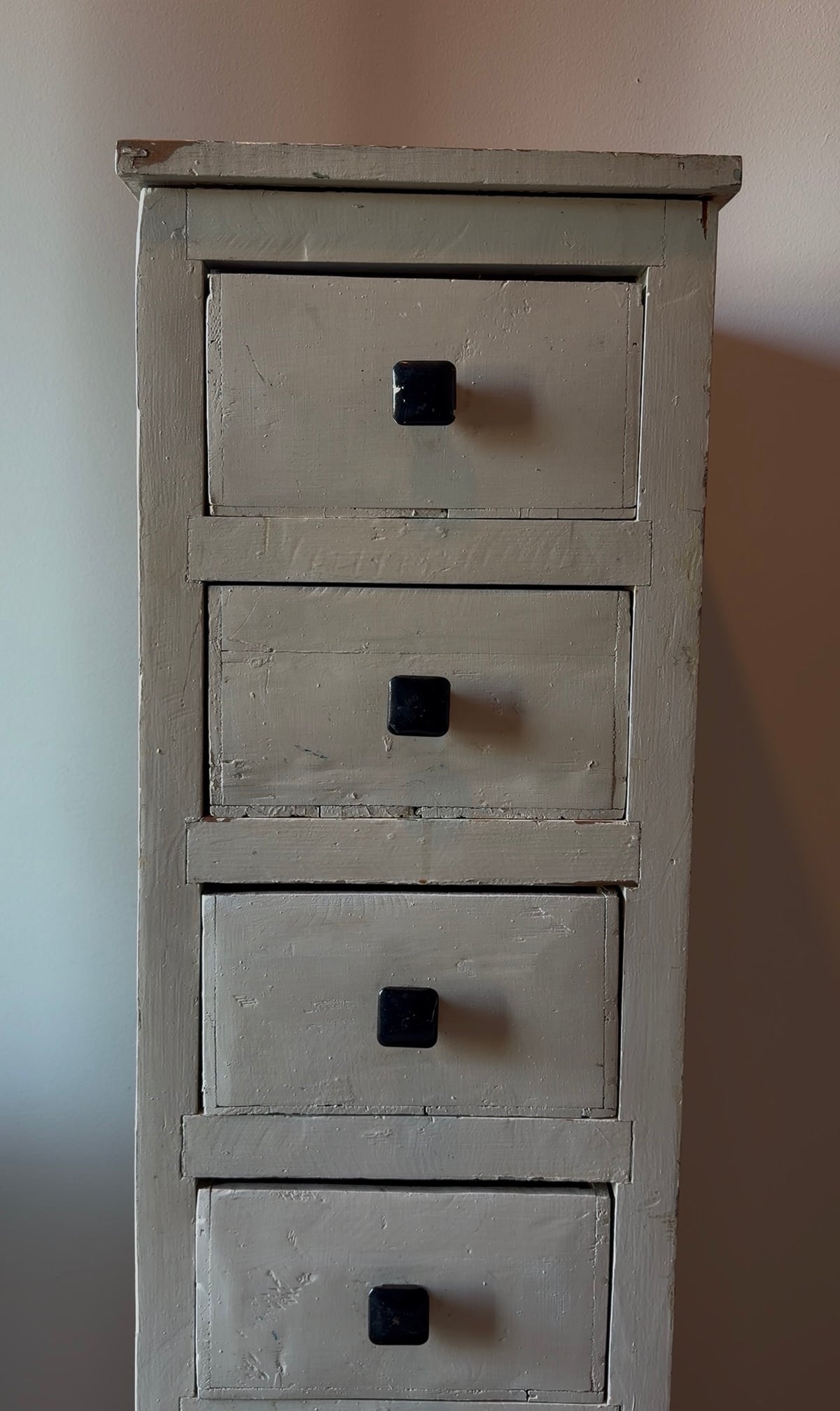 Primitive White Painted Six-Drawer Tall Cabinet