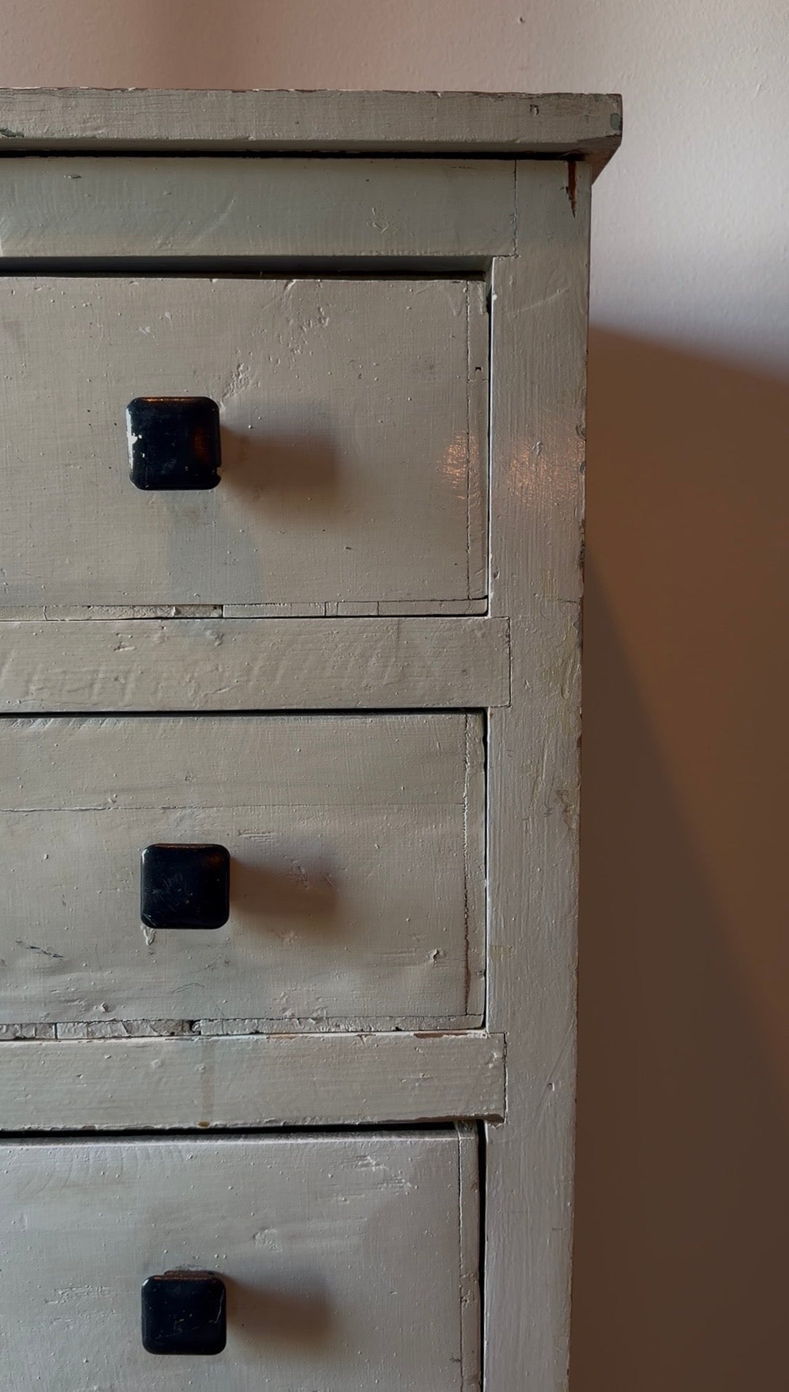 Primitive White Painted Six-Drawer Tall Cabinet