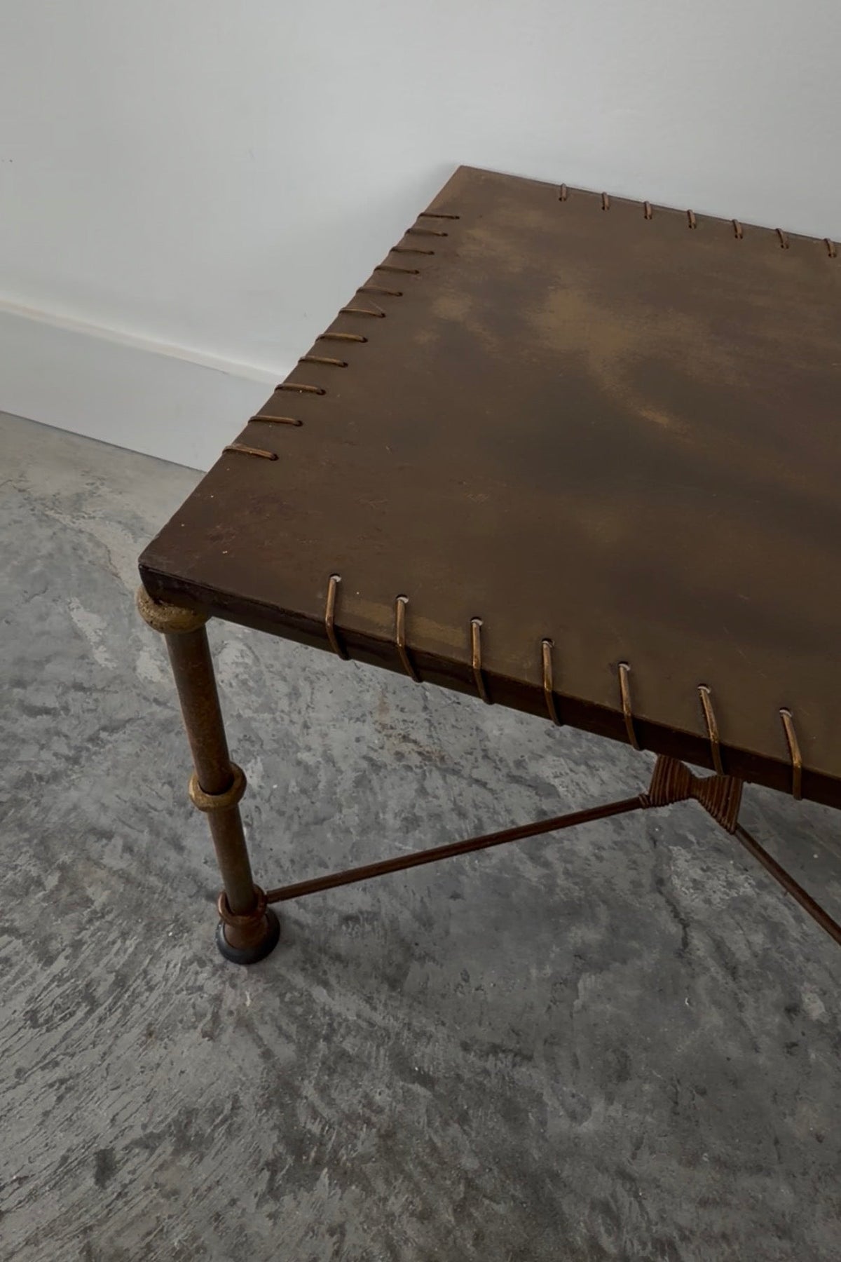 Vintage Handmade Patinated Metal Side Table