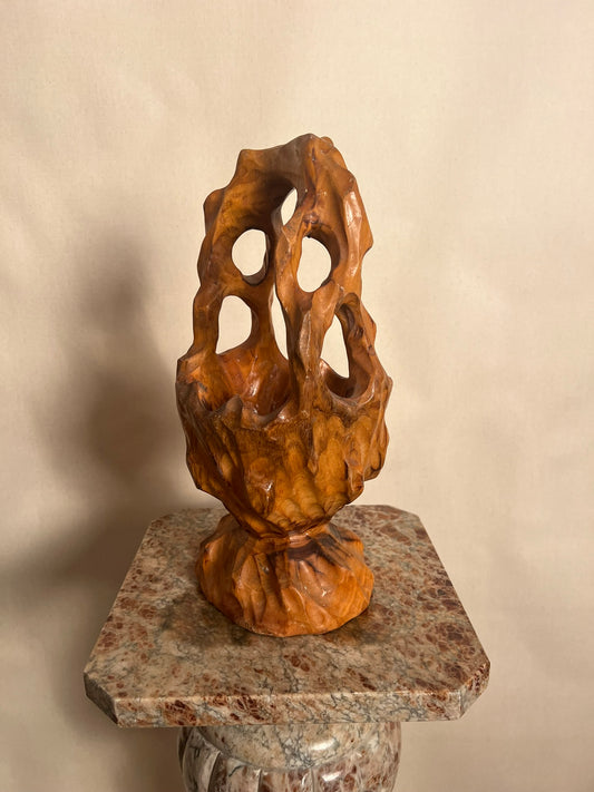 Hand-Carved Burl Wood Object