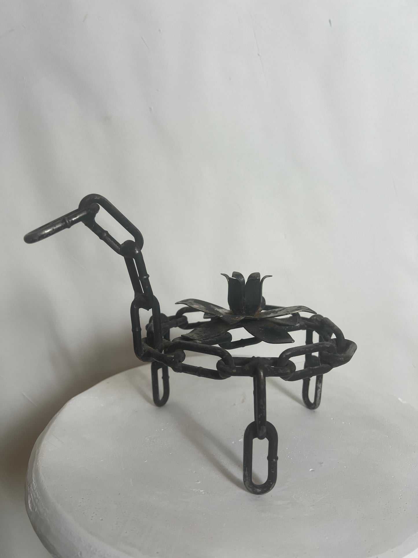 Antique Brutalist Metal Chain Art Horse Candleholder