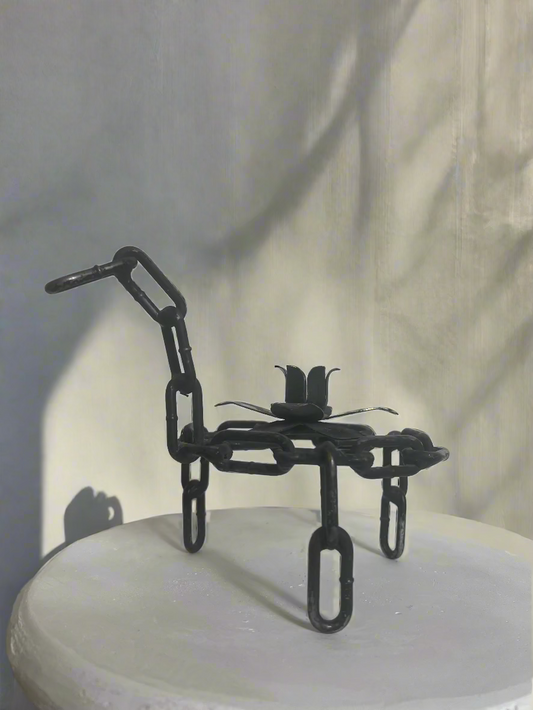 Antique Brutalist Metal Chain Art Horse Candleholder