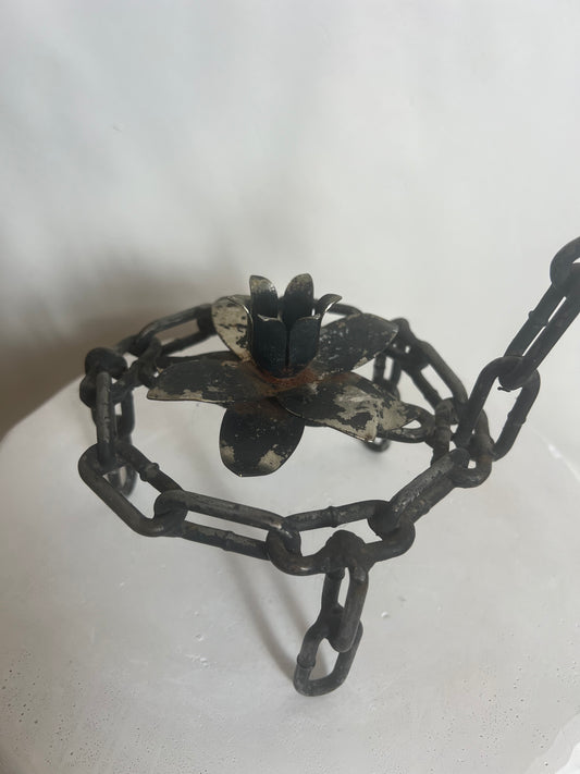 Antique Brutalist Metal Chain Art Horse Candleholder